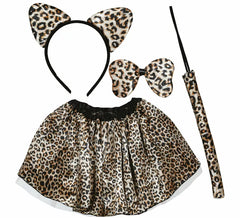 Kit leopardo classico per bambini: fascia per capelli, fiocco, coda e gonna