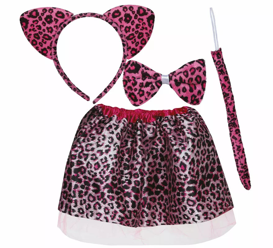 Translation missing: it.Kit de Leopardo rosa infantil: Diadema, lazo, cola y falda