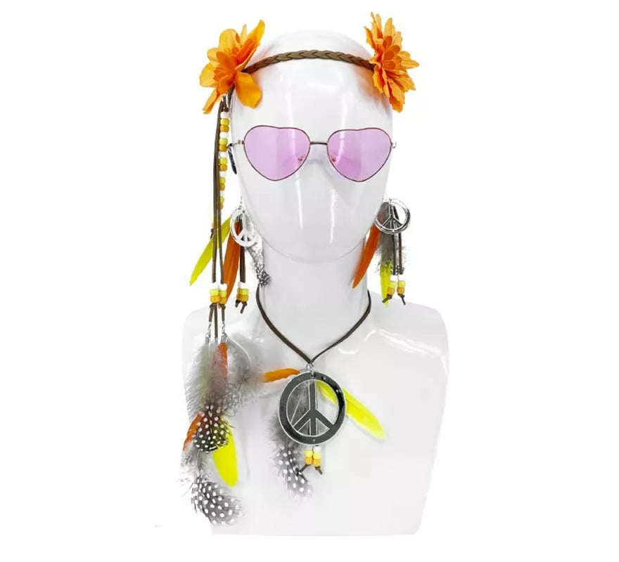 Translation missing: it.Kit de los Años 70: Cinta para la cabeza, Gafas, Pendientes y Collar