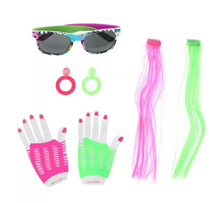 Translation missing: it.Kit de los Años 80: Gafas, Pendientes, Mechones y Guantes