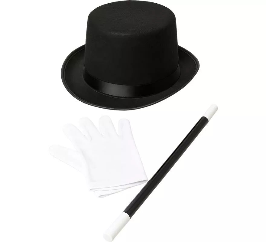 Kit de Mago infantil: Sombrero, Guantes y Varita