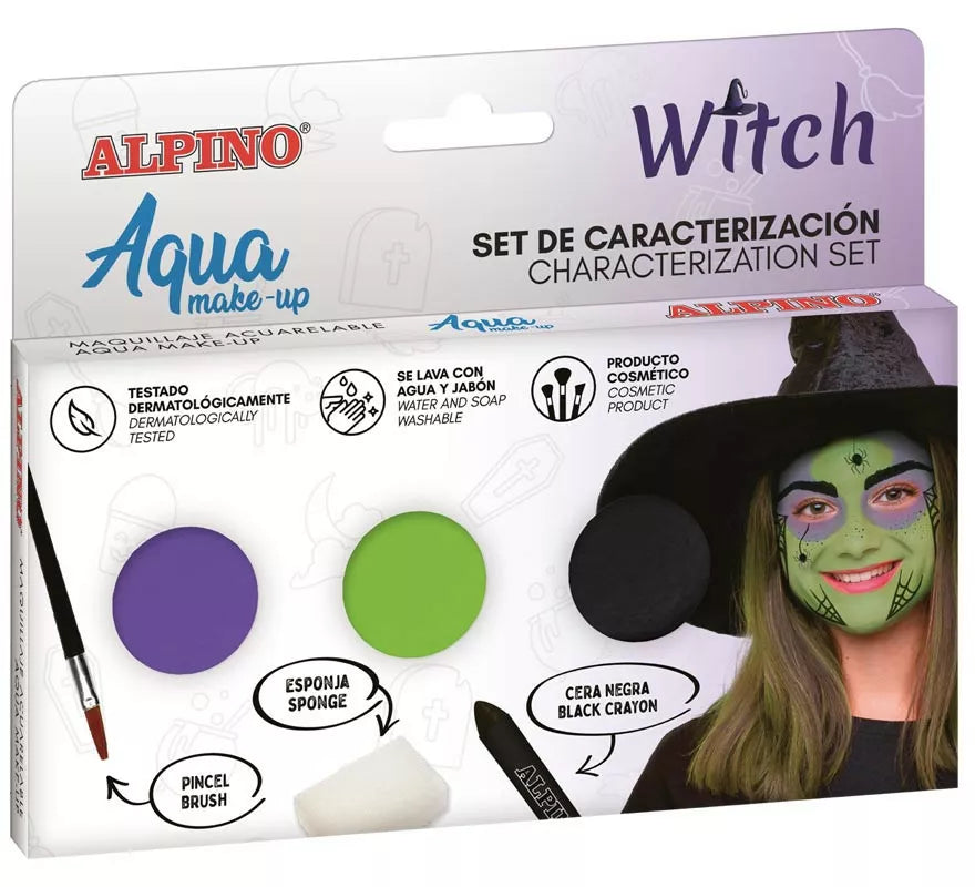 Kit de Maquillaje de Bruja: 3 colores, pincel y esponja