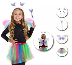 Kit farfalla sfumata per bambini: tutù, fascia per capelli, bacchetta magica e ali