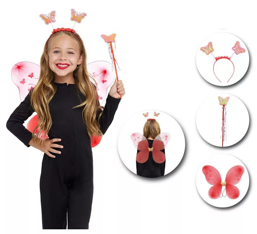 Translation missing: es.Kit de Mariposa infantil rojo: Diadema, Varita y Alas