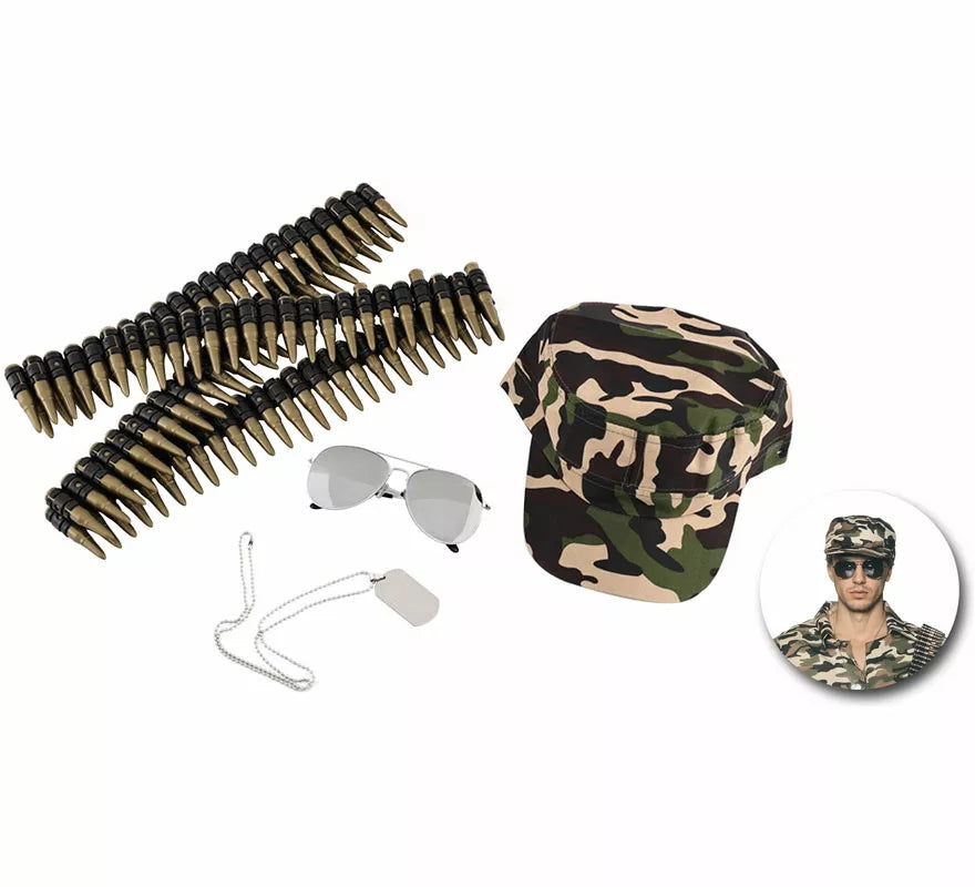 Translation missing: it.Kit de Militar: Gorra, Gafas, Placa y Balas
