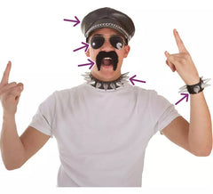 Kit biker: berretto, occhiali, baffi, bracciale e collana