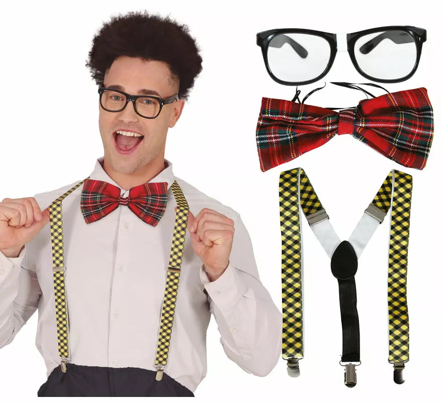 Translation missing: it.Kit de Nerd Colegial adulto: Gafas, pajarita y tirantes