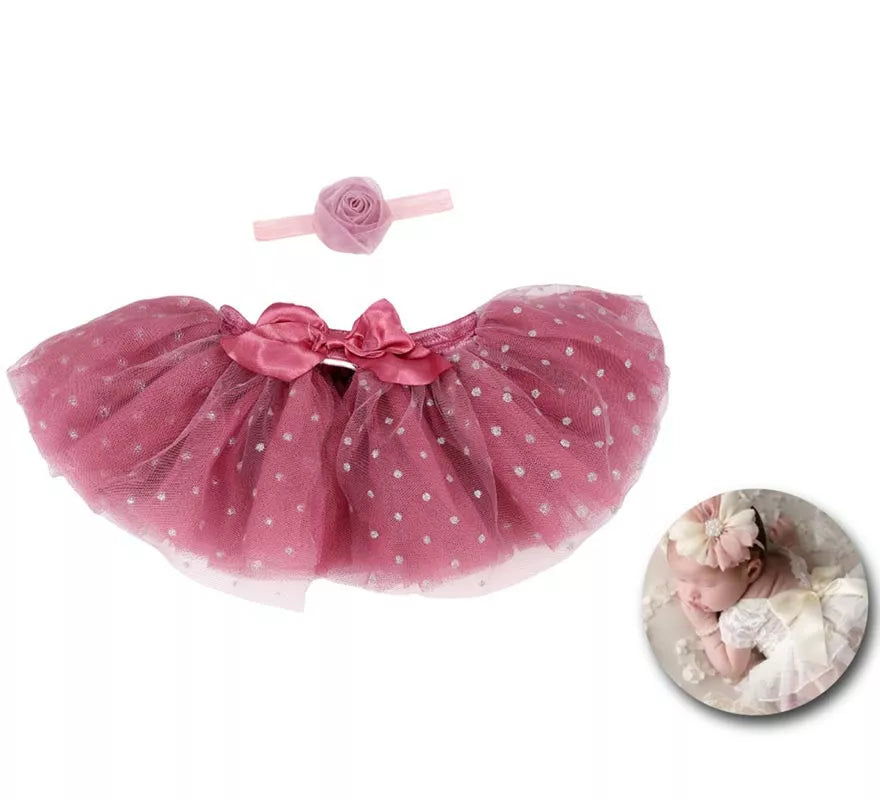 Translation missing: it.Kit de Newborn infantil: Tutú y Cinta de flor camelia