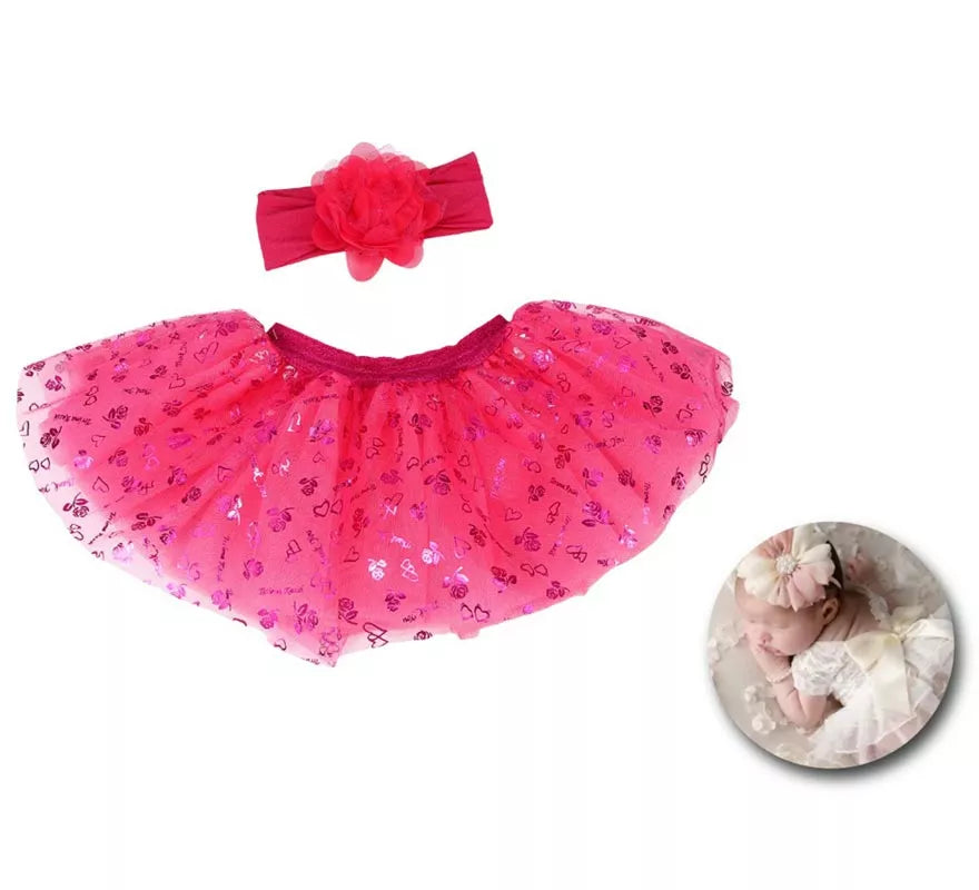 Translation missing: it.Kit de Newborn infantil: Tutú y Cinta de flor fucsia