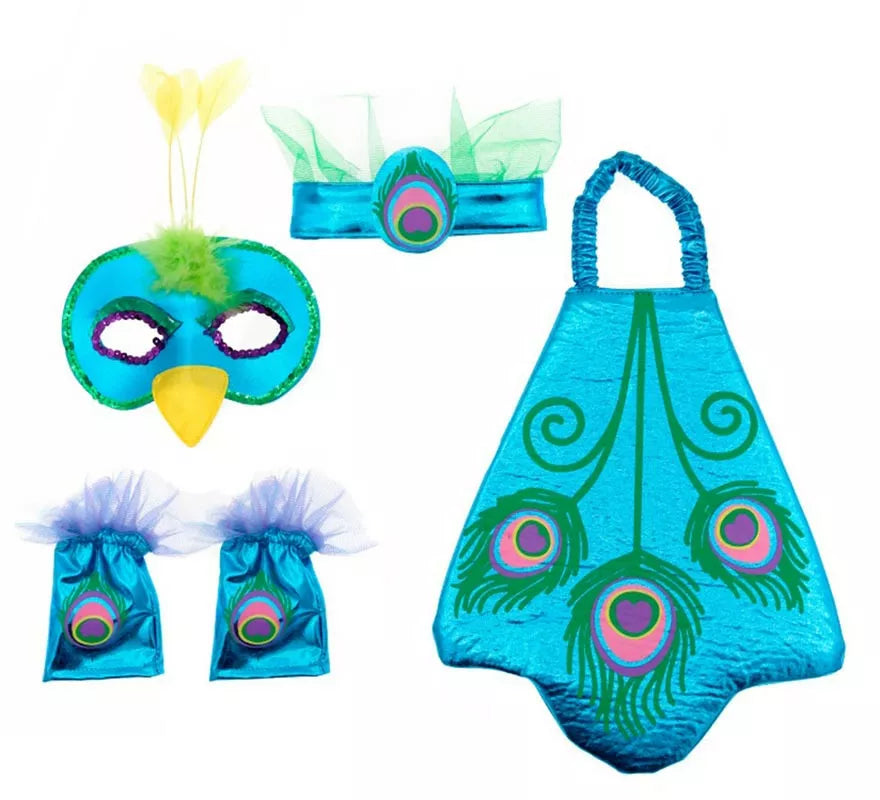 Translation missing: it.Kit de Pavo Real azul infantil: Antifaz, Cinta, Muñequeras y Alas