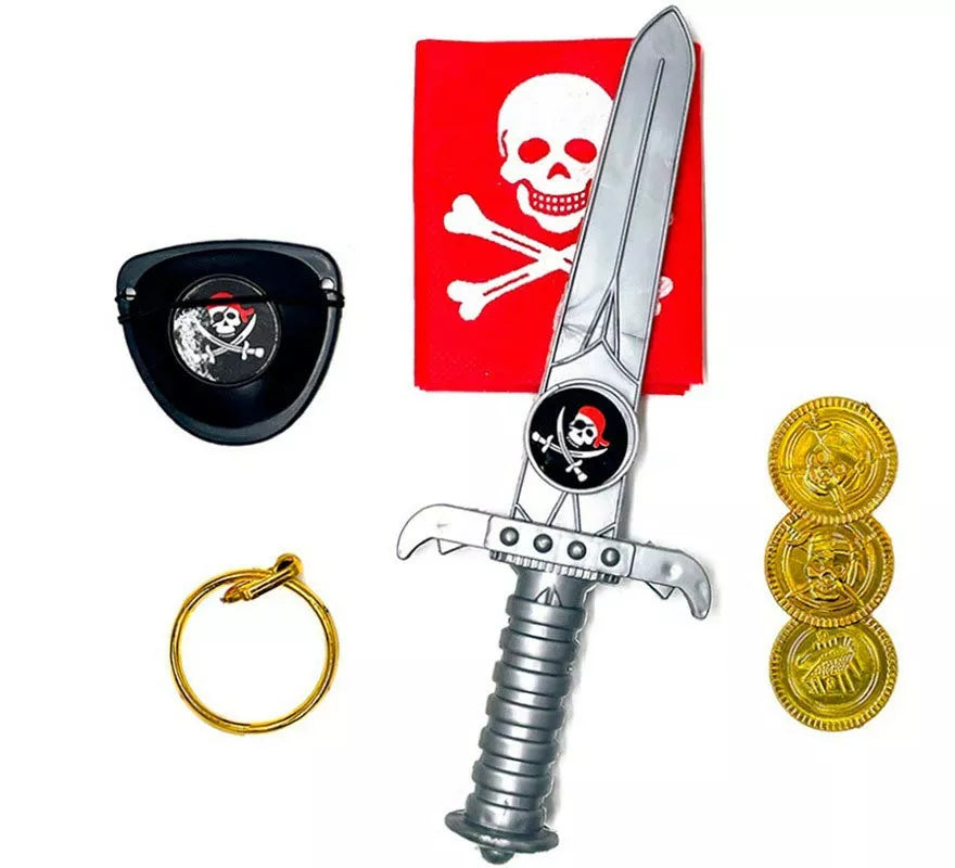 Translation missing: it.Kit de Pirata Calavera: Cuchillo, Monedas, Parche, Pendiente y Pañuelo
