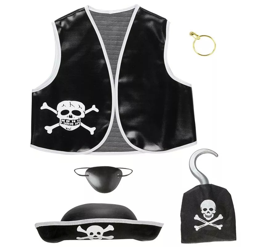 Translation missing: it.Kit de Pirata Calavera infantil: Chaleco, Sombrero, Parche, Pendiente y Gancho