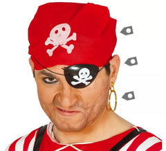 Kit pirata: bandana, benda sull'occhio e orecchini