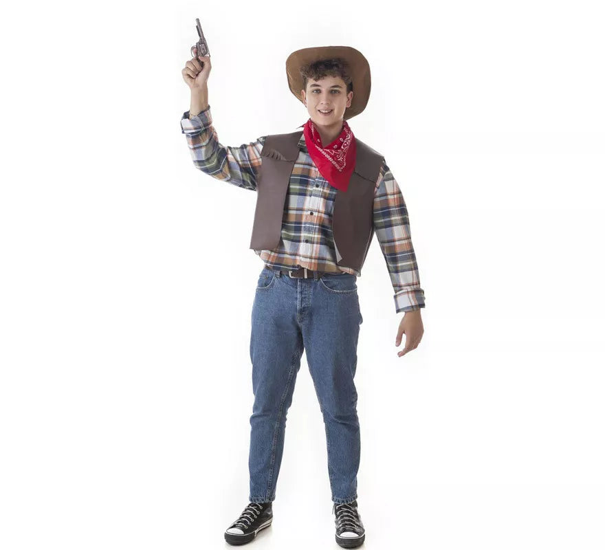 Translation missing: it.Kit de Pistolero Cowboy para hombre: Chaleco, Pañuelo y Sombrero