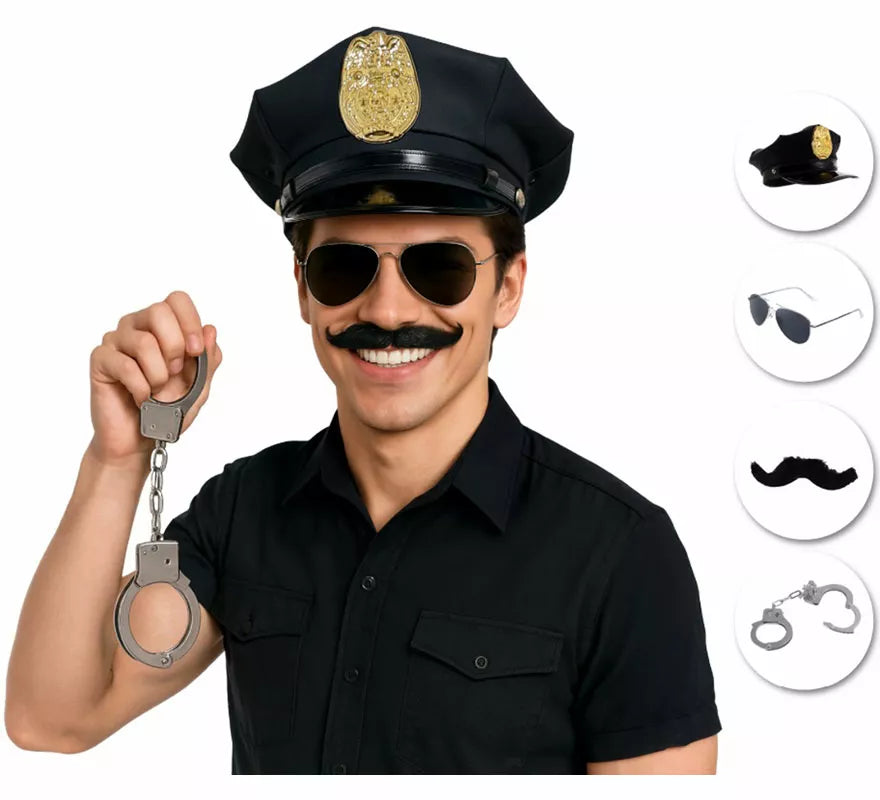 Translation missing: it.Kit de Policía: Gorra, Gafas, Bigote y Esposas