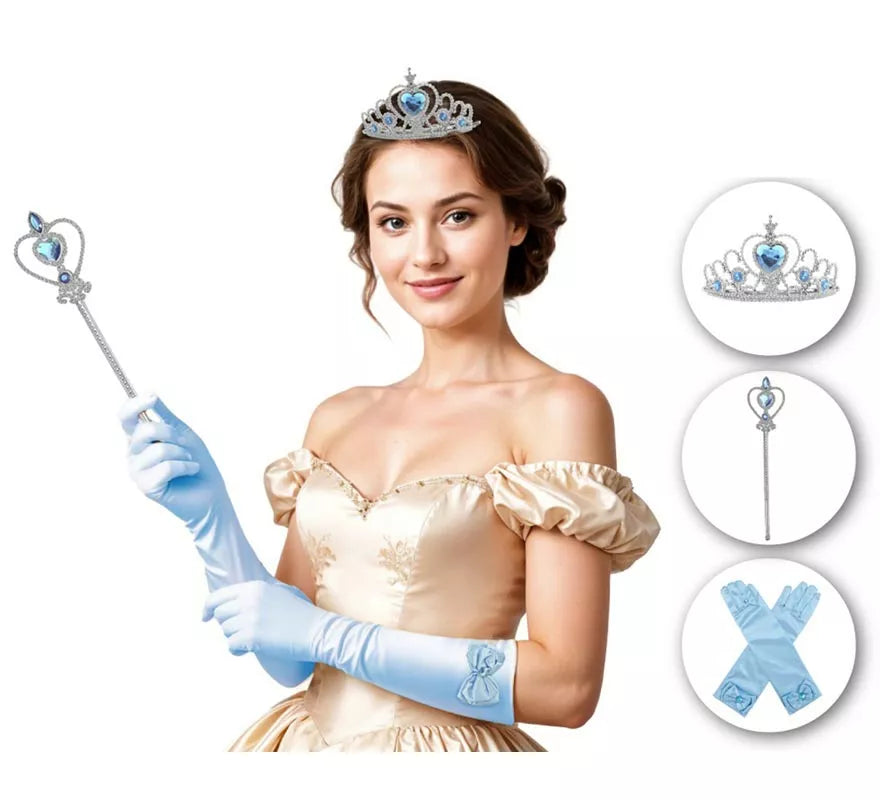 Translation missing: it.Kit de Princesa azul adulto: Guantes, Corona y cetro