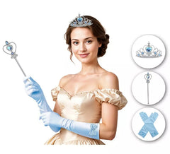 Kit Principessa Blu per adulti: Guanti, Corona e Scettro