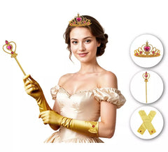 Kit Principessa d'Oro per adulti: Guanti, Corona e Scettro