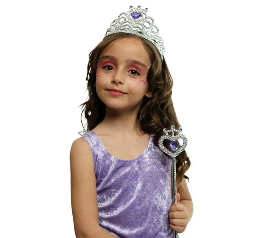 Translation missing: it.Kit de Princesa plateada y lila infantil: Tiara y Varita