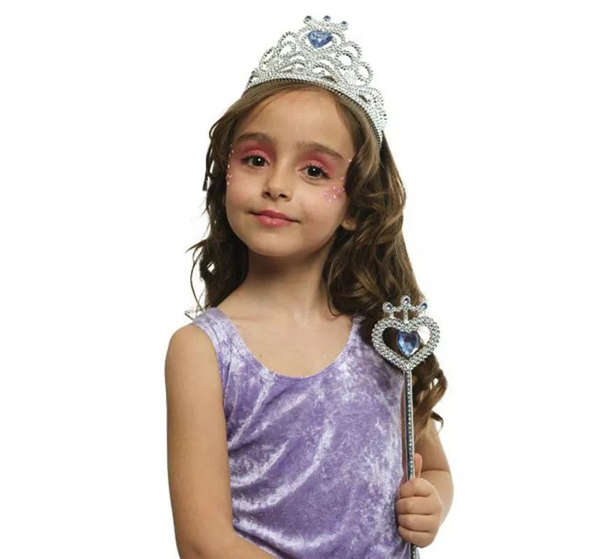 Translation missing: it.Kit de Princesa plateado y azul infantil: Tiara y Varita
