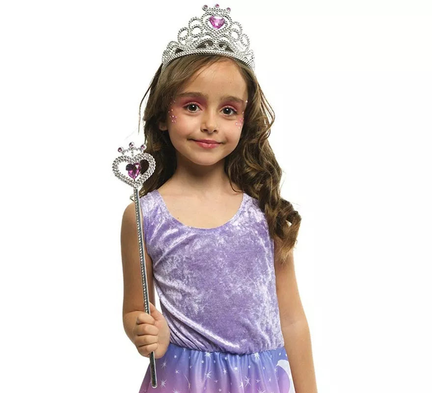 Translation missing: it.Kit de Princesa plateado y rosa infantil: Tiara y Varita