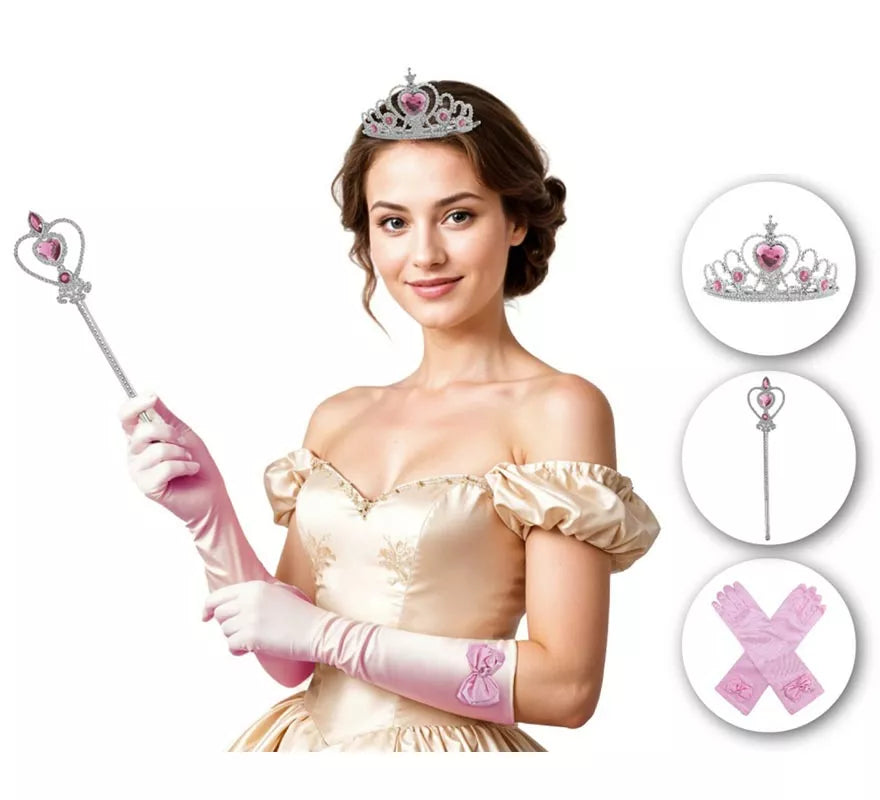 Translation missing: it.Kit de Princesa rosa adulto: Guantes, Corona y cetro