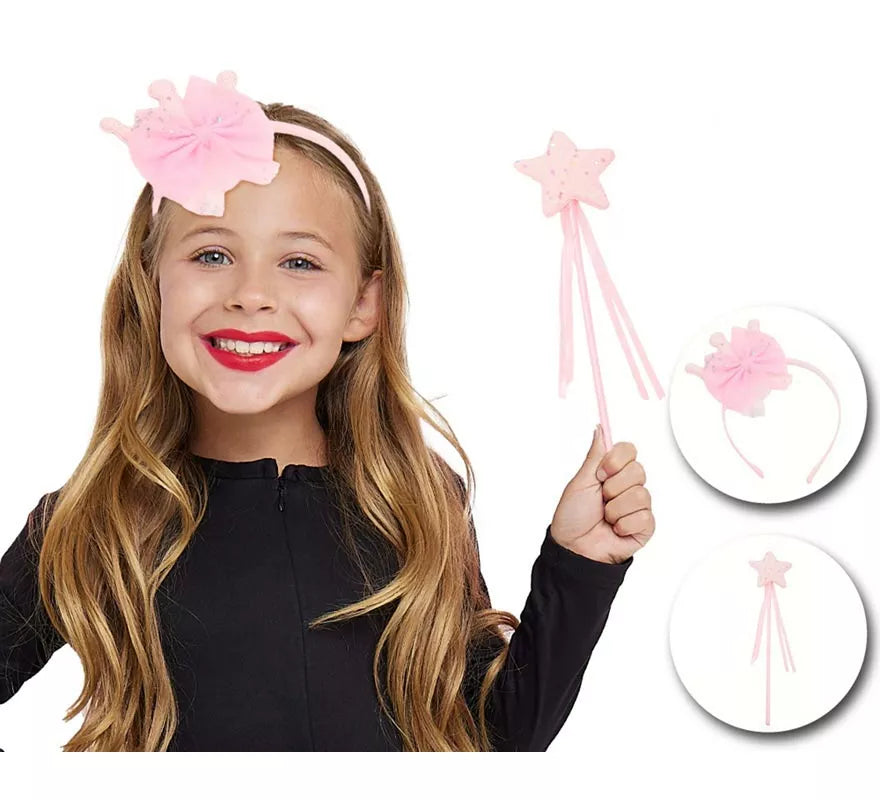 Translation missing: it.Kit de Princesa rosa infantil: Diadema y Varita