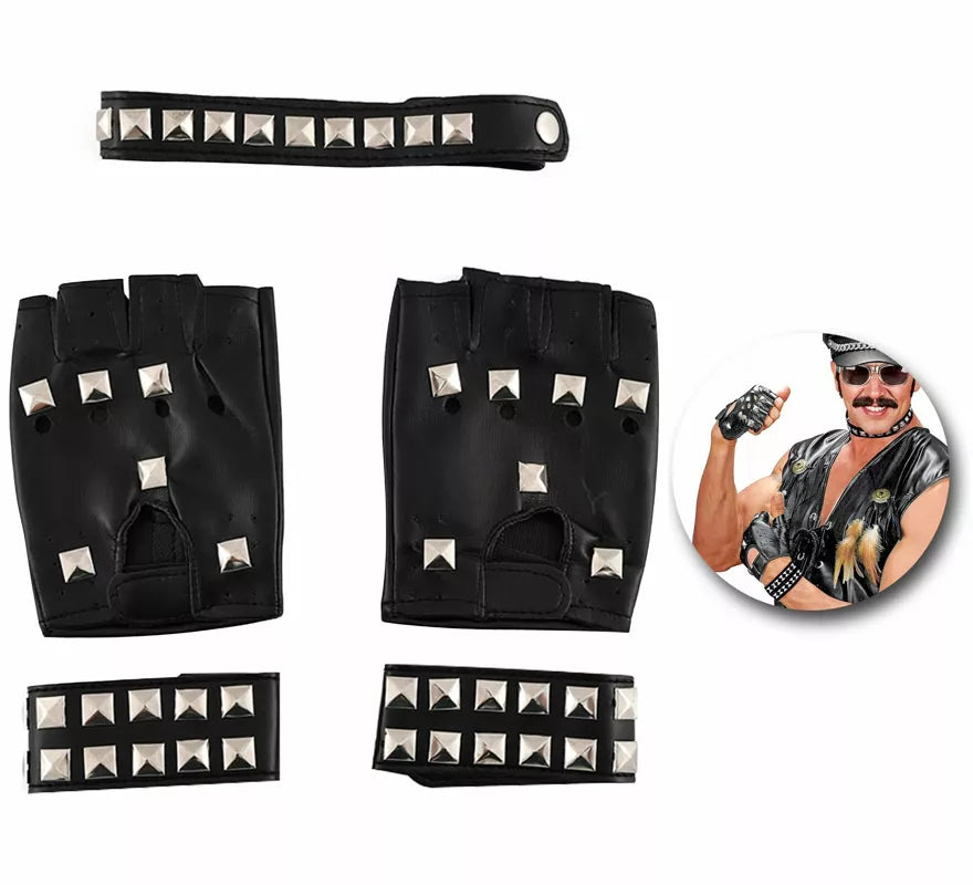 Translation missing: it.Kit de Punky: Guantes, Muñequeras y Gargantilla con Tachuelas