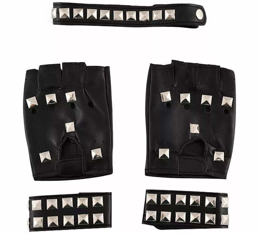 Translation missing: it.Kit de Punky: Guantes, Muñequeras y Gargantilla con Tachuelas