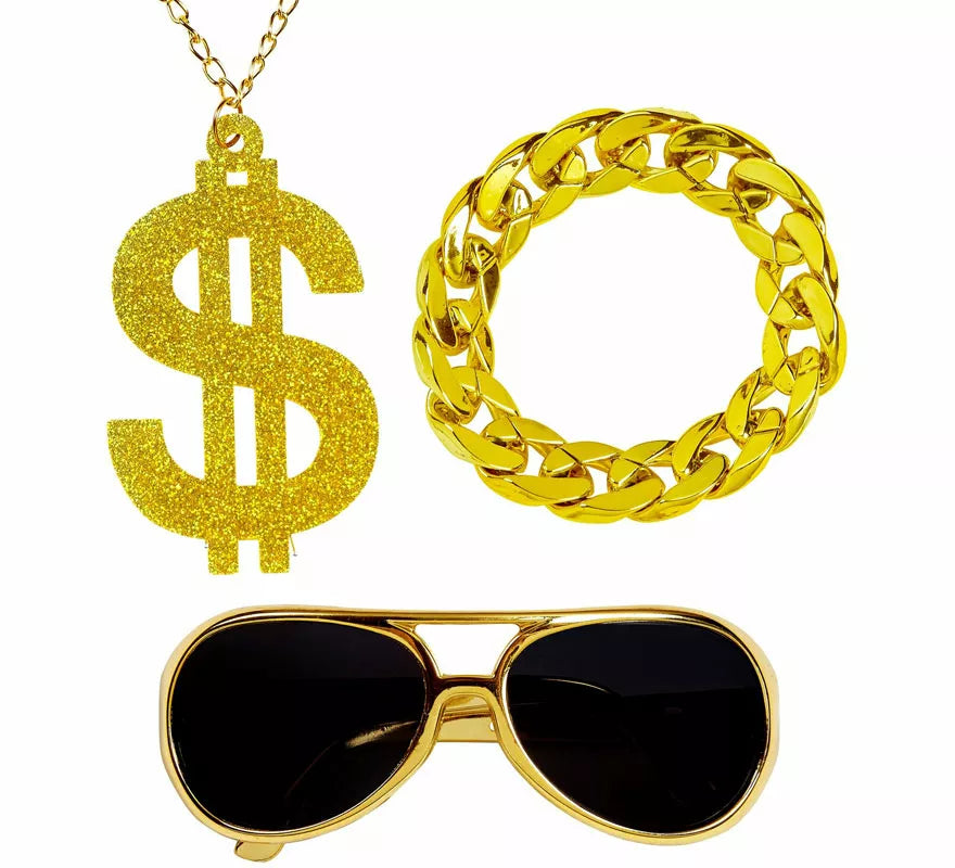 Translation missing: it.Kit de Rapero o Jeque Árabe: Gafas, Collar de Dólar y Pulsera