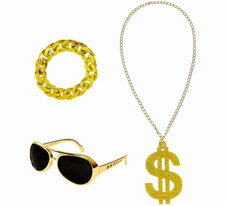 Translation missing: it.Kit de Rapero o Jeque Árabe: Gafas, Collar de Dólar y Pulsera