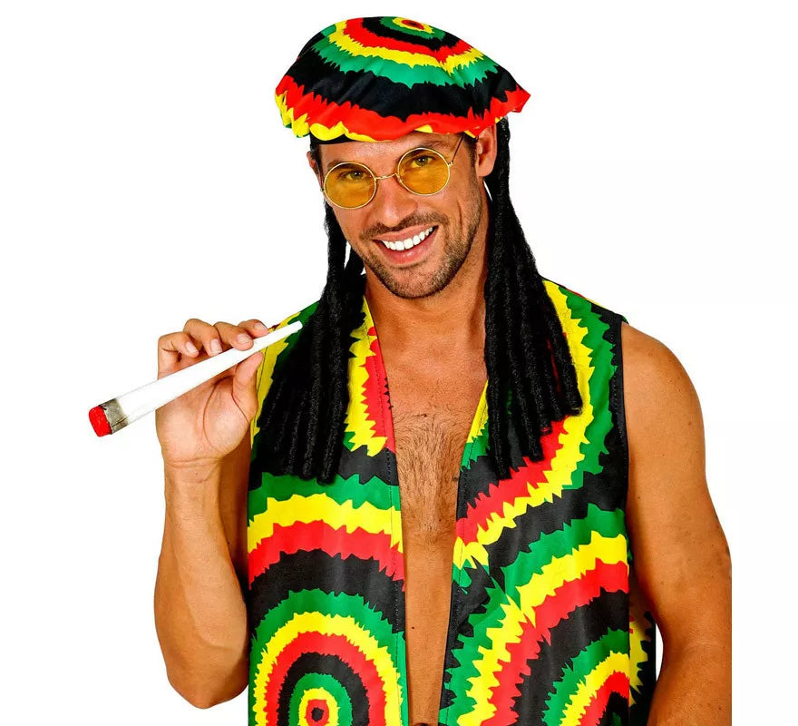 Kit de Rastafari: Gorro con rastas, Gafas y Cigarro