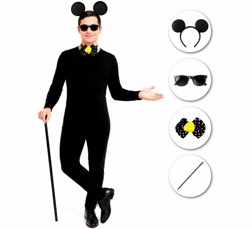 Kit de Ratón: Gafas, Diadema, Pajarita y Bastón