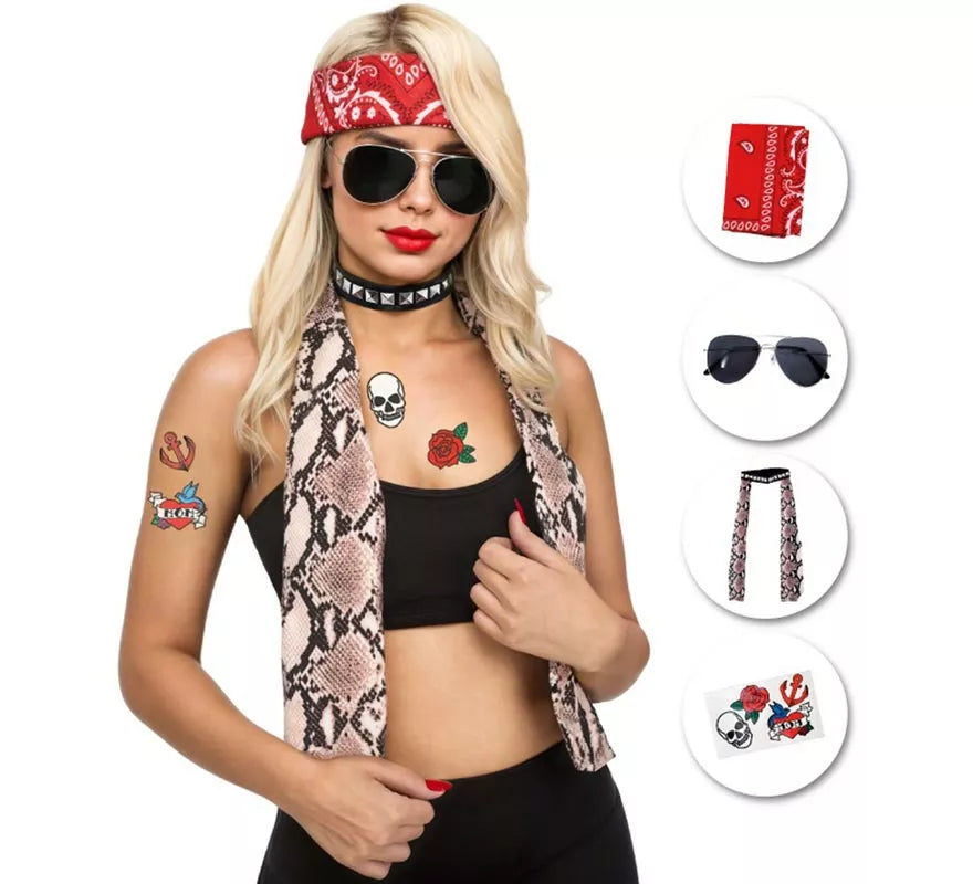 Translation missing: it.Kit de Rockero Años 80: Pañuelo, Gafas, Collar y Tatuajes