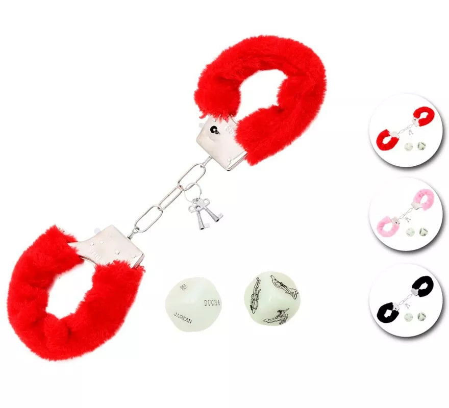 Kit de Sado adulto: Esposas de Peluche y dados