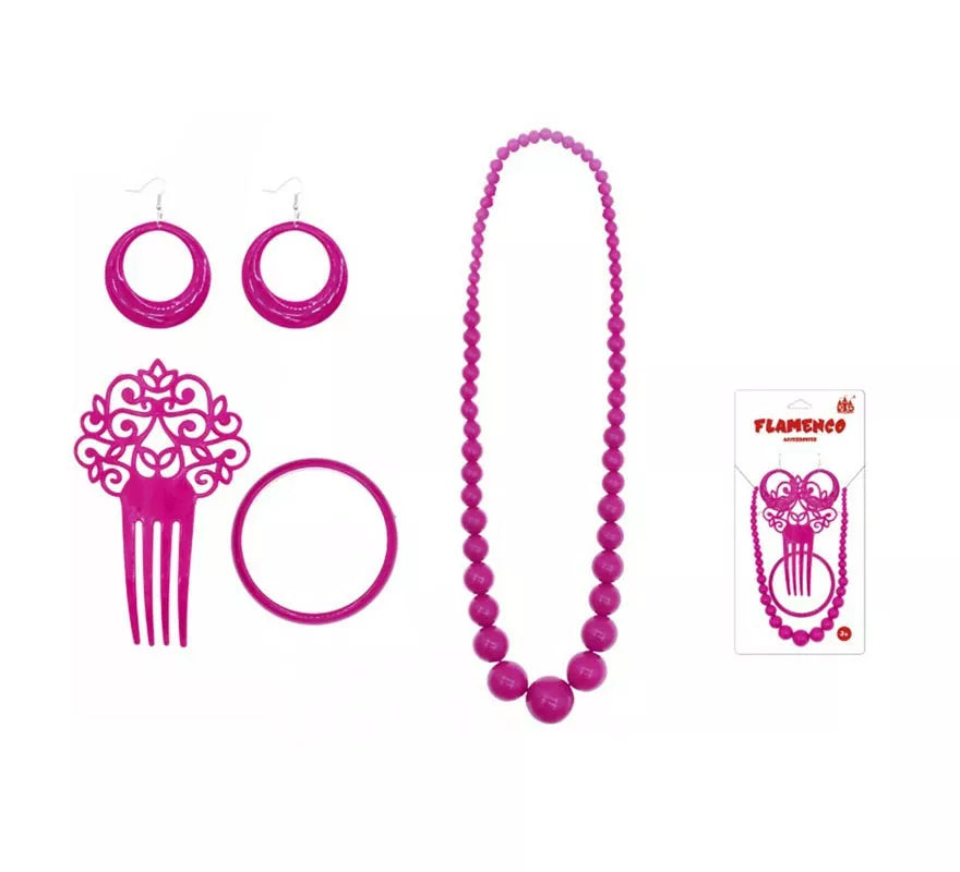 Translation missing: it.Kit de Sevillana fucsia: Peineta, Collar, Pendientes y Pulsera