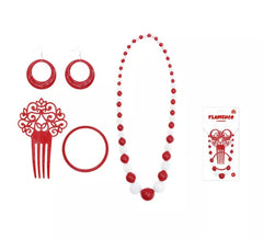 Kit Sevillana rosso e bianco: pettine, collana, orecchini e braccialetto