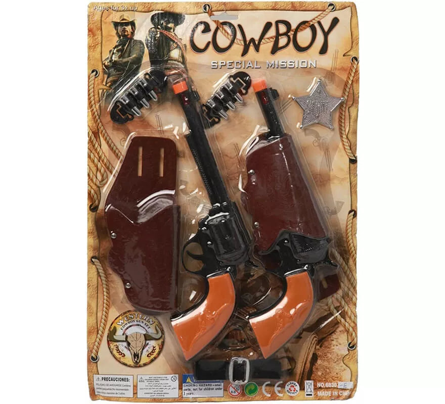 Translation missing: it.Kit de Sheriff: 2 Pistolas negras, Cartucheras, Cinturón, Balas y Estrella