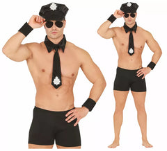 Kit per spogliarello della polizia per adulti: cappello, cravatta e braccialetto