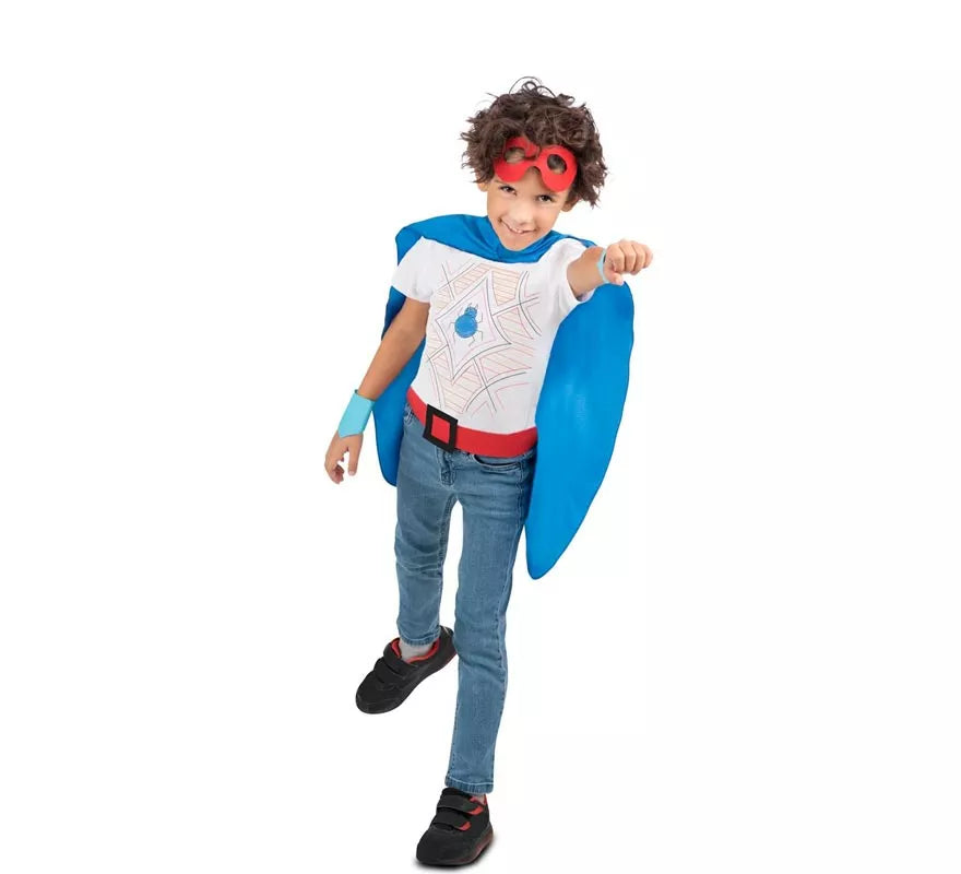 Kit de Superhéroe azul infantil: antifaz, capa y cinturón