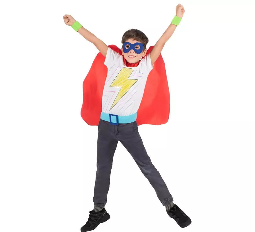 Kit de Superhéroe rojo infantil: antifaz, capa y cinturón
