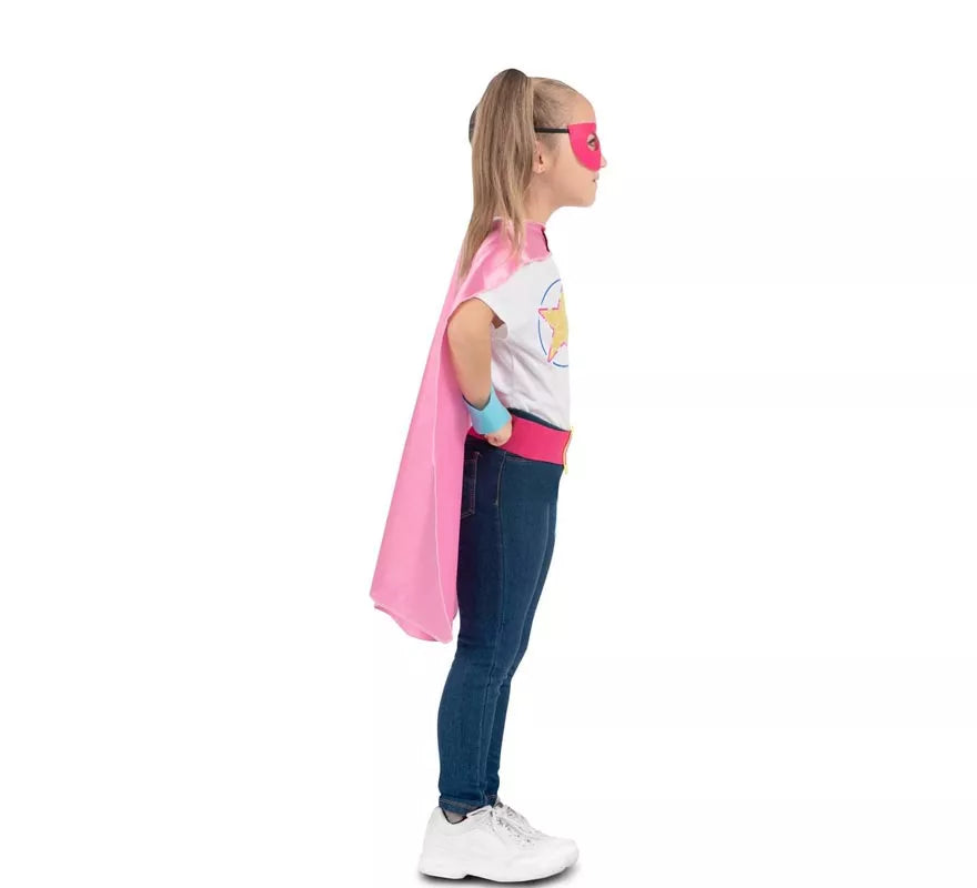 Kit de Superheroína rosa infantil: antifaz, capa y cinturón