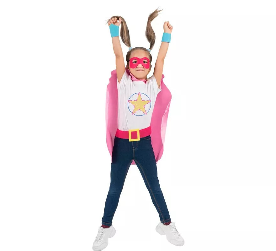 Kit de Superheroína rosa infantil: antifaz, capa y cinturón