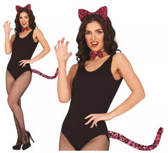 Kit tigre fucsia per adulti: fascia per capelli, papillon e coda