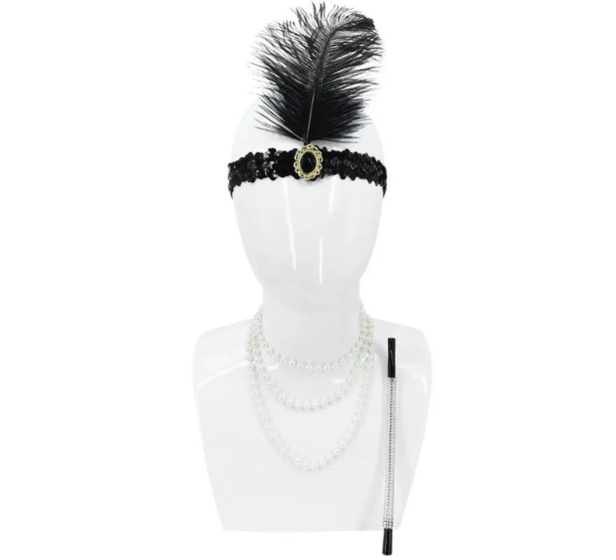 Translation missing: it.Kit Flapper Años 20: Cinta con Pluma, Collar y Boquilla Cigarrillo