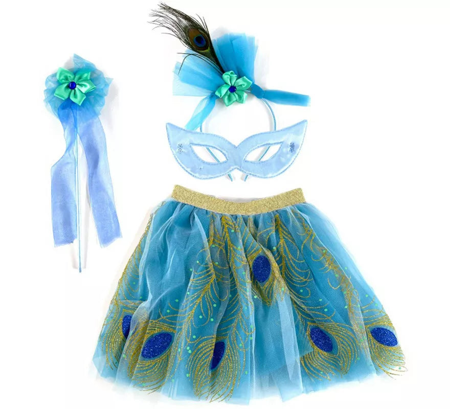 Translation missing: es.Kit Hada Pavo Real Infantil: Tutú, Antifaz, Tocado y Varita