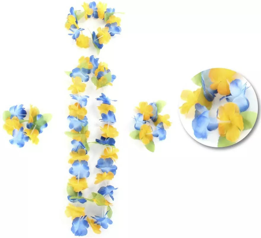 Translation missing: es.Kit Hawái Amarillo y Azul: Collar, Pulseras y Tocado