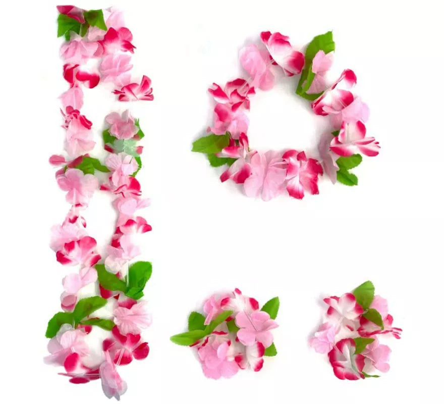 Translation missing: it.Kit Hawái Floral Fucsia: Collar, Pulseras y Tocado
