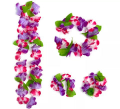 Kit Hawaii Floreale Lilla: Collana, Bracciali e Copricapo