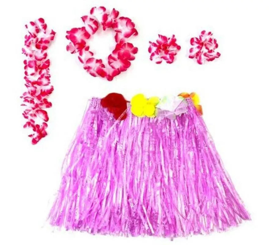Translation missing: it.Kit Hawái Fucsia: Falda, Collar, Pulseras y Tocado para niñas de 3 a 6 años